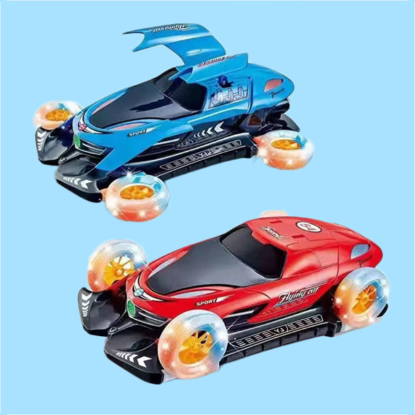 Four wheel rotating flying car