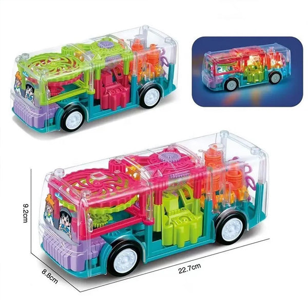 Transparent Rotating Transparent Gear Bus Car Toy with Music