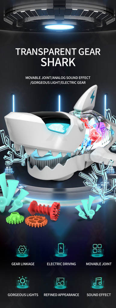 Electric Universal Flashing Lights Musical Transparent Gear Shark Toys