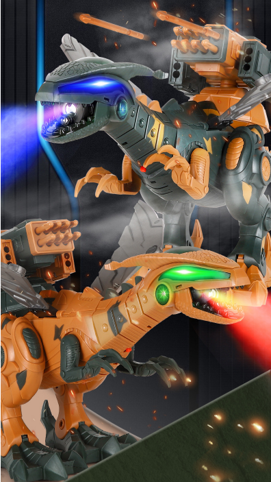 Electronic Walking Dinosaur Robot Toys with Mist Spray Lights Eyes Roaring Sounds and Swinging Tail Action for Kids