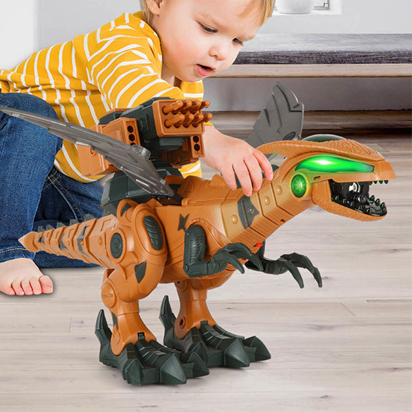 Electronic Walking Dinosaur Robot Toys with Mist Spray Lights Eyes Roaring Sounds and Swinging Tail Action for Kids