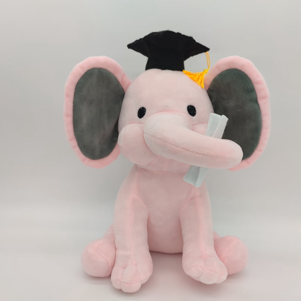 Soft Gray Pink Plush Elephant Toys Stuffed Education Big Ear Graduation Elephant Toy