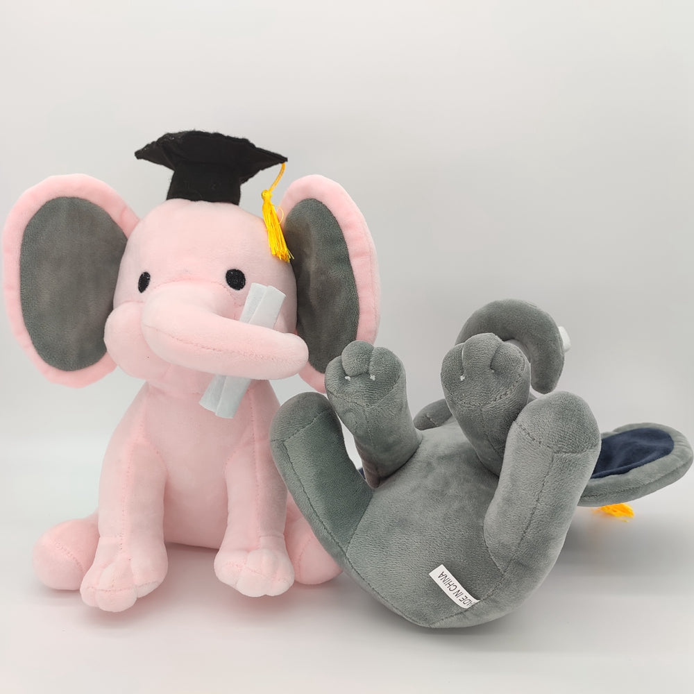 Soft Gray Pink Plush Elephant Toys Stuffed Education Big Ear Graduation Elephant Toy