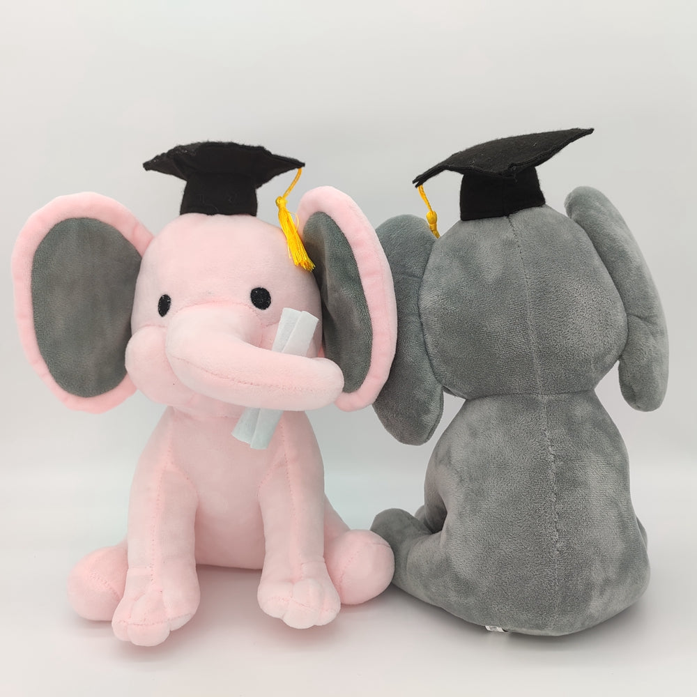 Soft Gray Pink Plush Elephant Toys Stuffed Education Big Ear Graduation Elephant Toy
