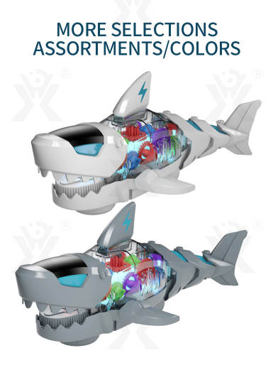 Electric Universal Flashing Lights Musical Transparent Gear Shark Toys