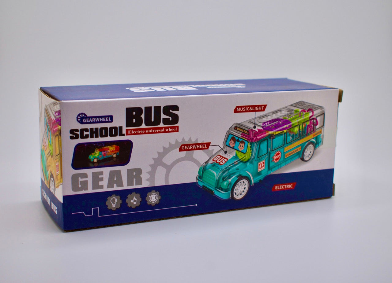 Kids Vehicle with Flashing LED Lights and Music Bump and Transparent School Bus Toys