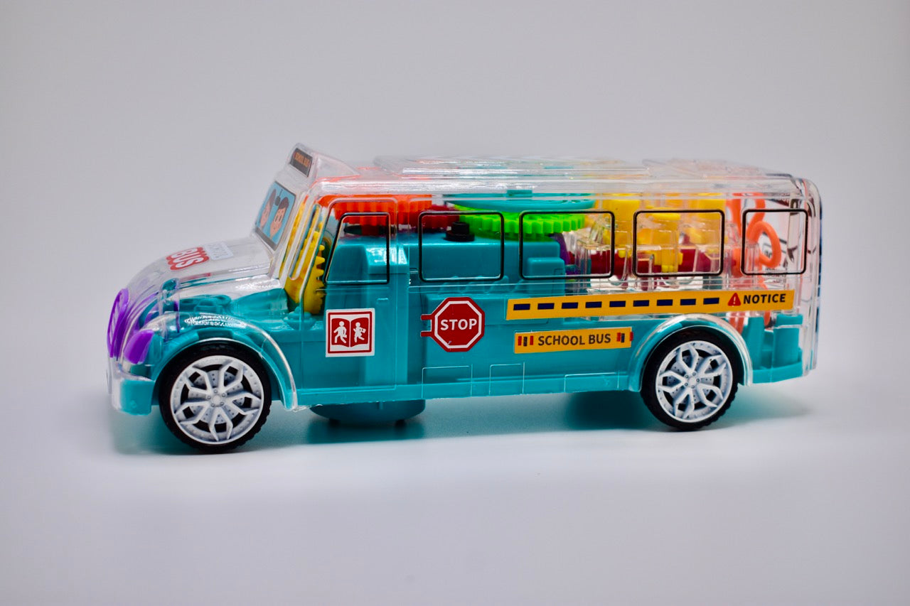 Kids Vehicle with Flashing LED Lights and Music Bump and Transparent School Bus Toys