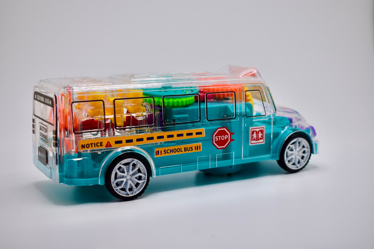 Kids Vehicle with Flashing LED Lights and Music Bump and Transparent School Bus Toys