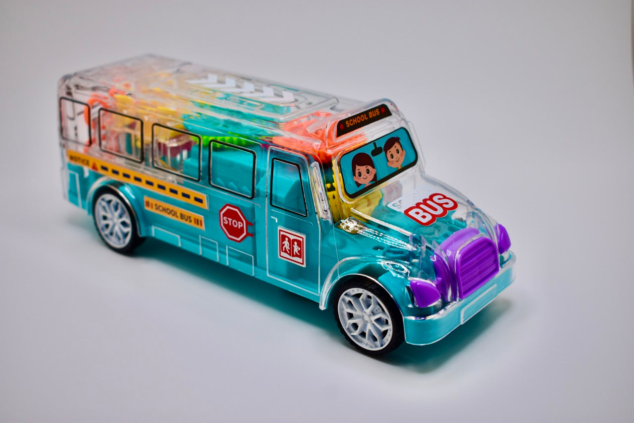 Kids Vehicle with Flashing LED Lights and Music Bump and Transparent School Bus Toys