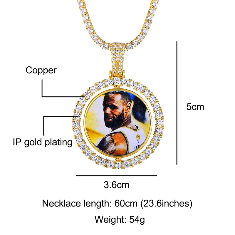 Customized Cubic Zirconia Photo Charm Personality Necklace Picture Memory Necklace Pendant Iced Out Charms