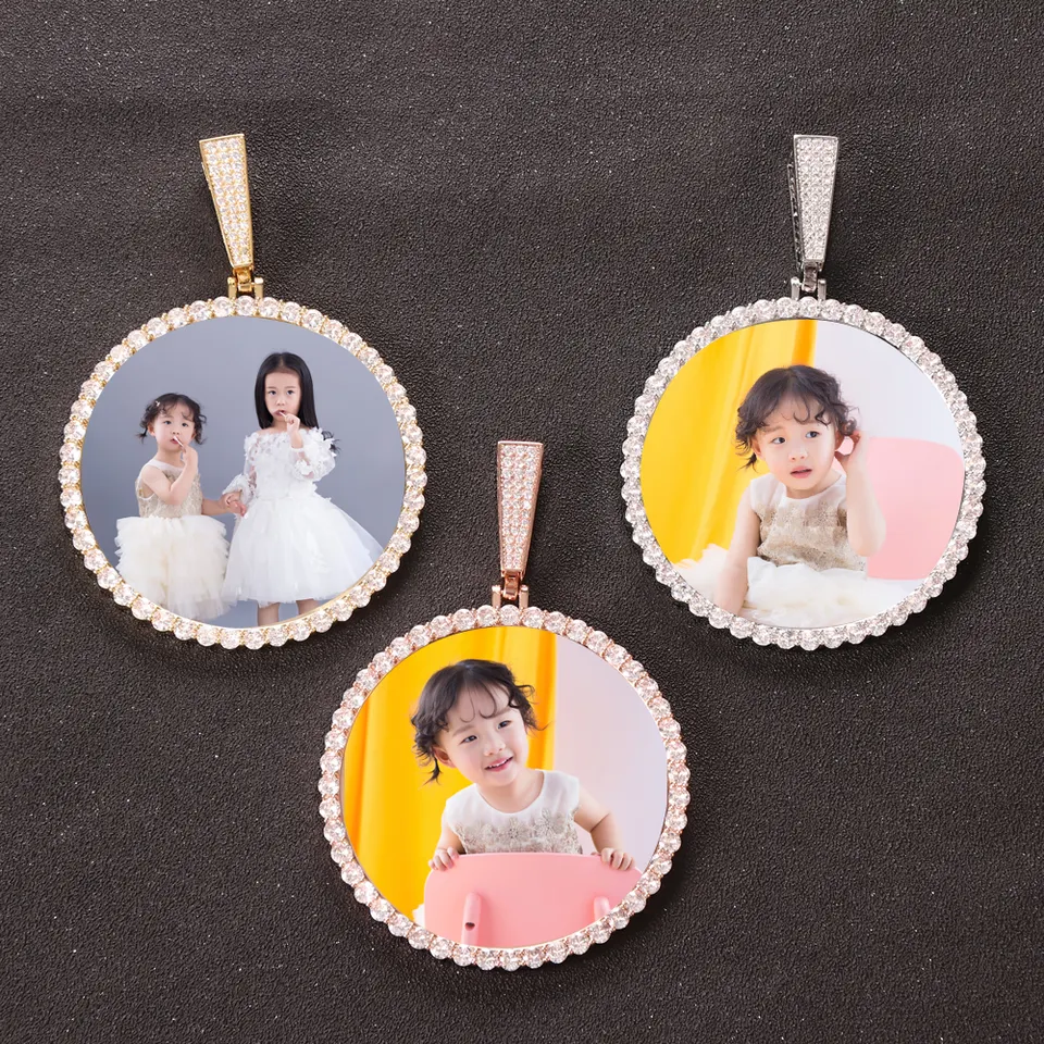 Hip-hop Round Photo Pendant Gold And Silver Rose Gold Round Pendant Necklace