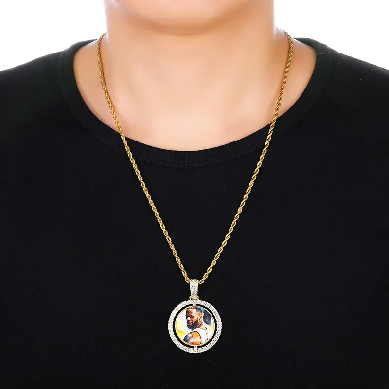 Customized Cubic Zirconia Photo Charm Personality Necklace Picture Memory Necklace Pendant Iced Out Charms