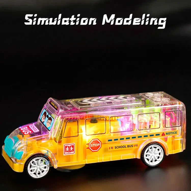 Kids Vehicle with Flashing LED Lights and Music Bump and Transparent School Bus Toys