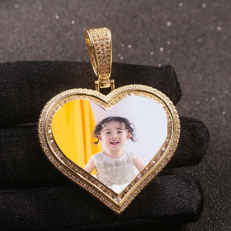 Custom Hip Hop Pendant Photo Sublimation Blank Necklace Jewelry Memory Pendant Neck Chain Crystal Heart Photo Necklace