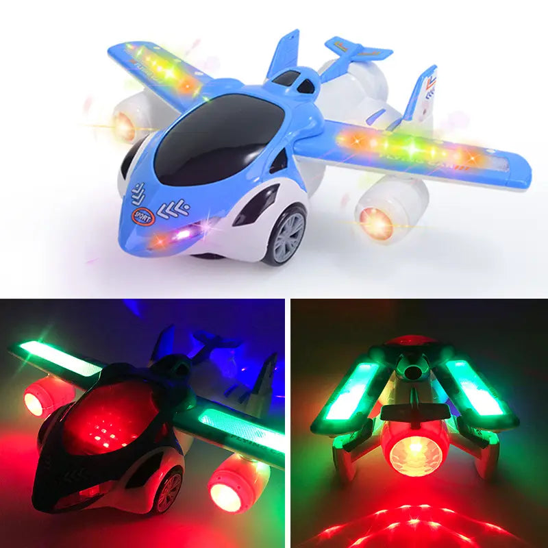 Exciting Rotate 360 degrees Battery-Operated Airplane Toy Stunt Aircraft with Lights and Sounds for Kids