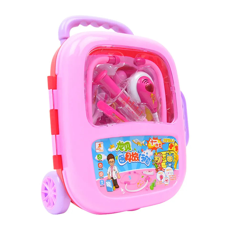 Kids Playhouse with Simulation Stethoscope - Doctor Toy Set in a Portable Trolley Suitcase and Medicine Box