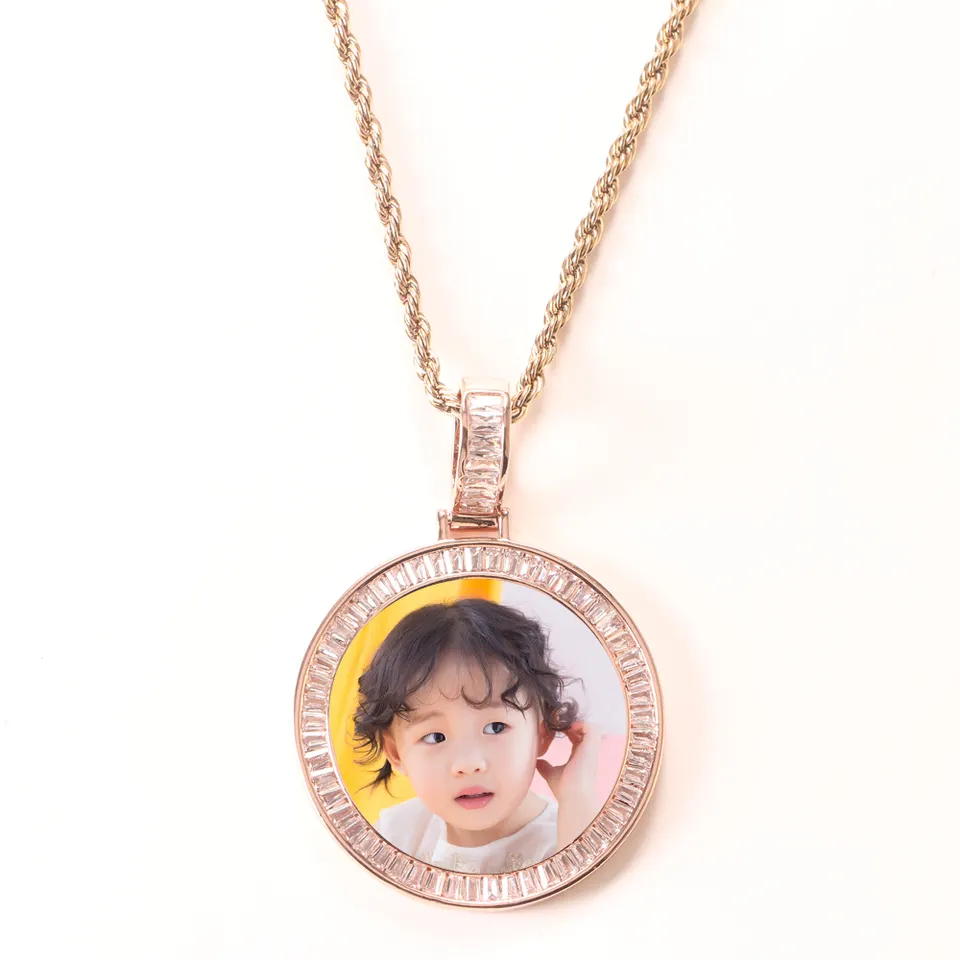 Custom Ice out Photo Heart Medallions Sublimation Necklace & Pendant Chain AAA Cubic Zircon Hip hop Jewelry