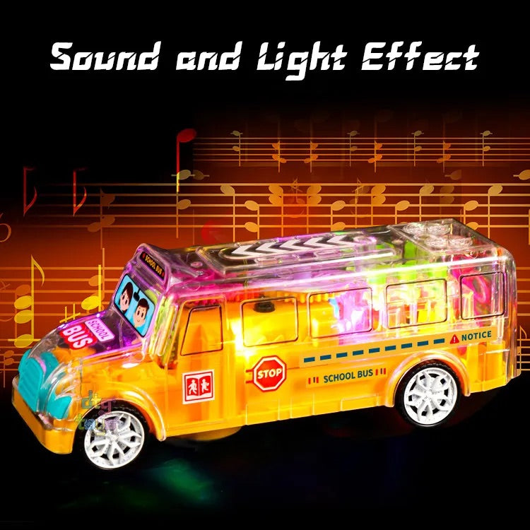 Kids Vehicle with Flashing LED Lights and Music Bump and Transparent School Bus Toys