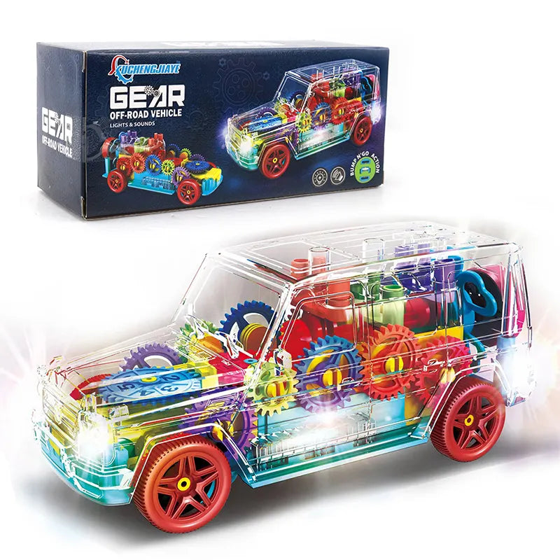 Electric Gear Off-Road Vehicle - Children's Universal Light & Music Toy Car with Automatic Rotation, Transparent Gears, and Colorful Lights