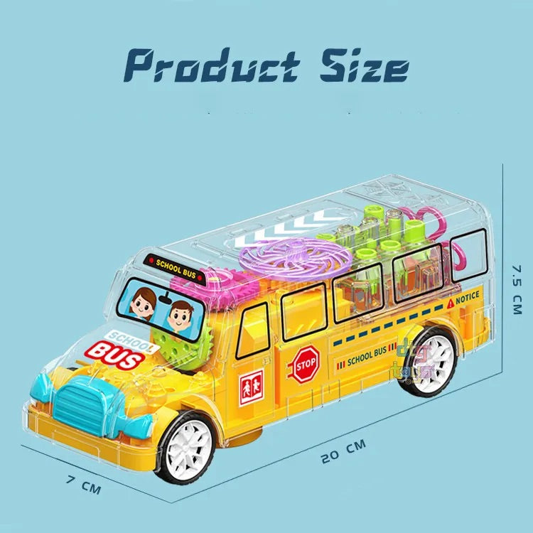 Kids Vehicle with Flashing LED Lights and Music Bump and Transparent School Bus Toys