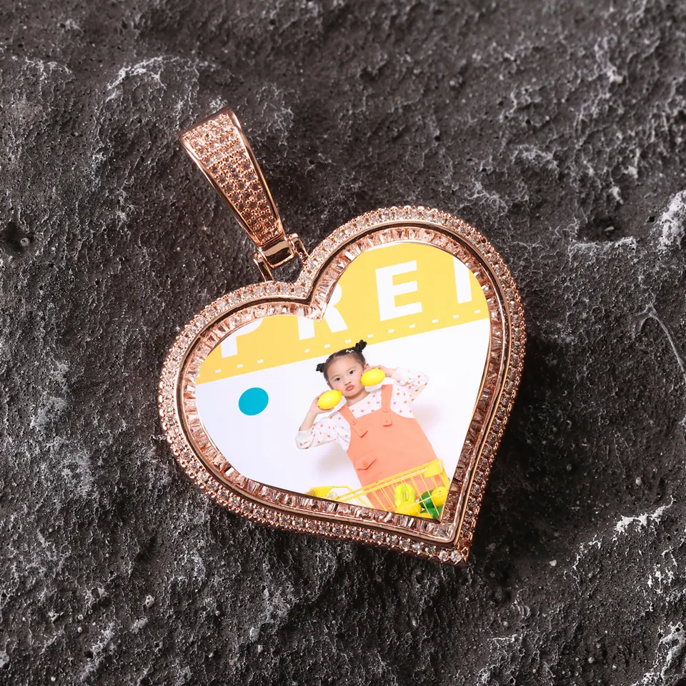 Custom Hip Hop Pendant Photo Sublimation Blank Necklace Jewelry Memory Pendant Neck Chain Crystal Heart Photo Necklace