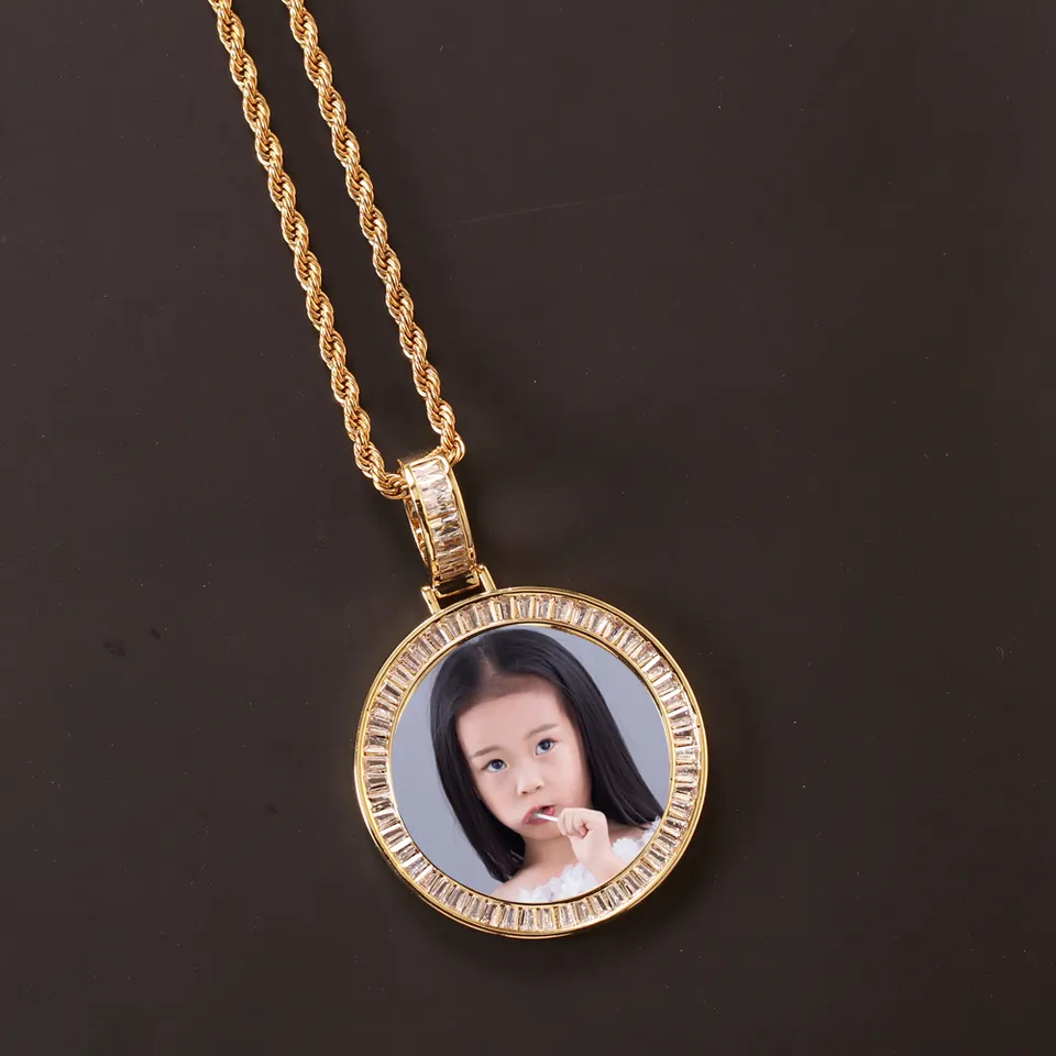 Custom Ice out Photo Heart Medallions Sublimation Necklace & Pendant Chain AAA Cubic Zircon Hip hop Jewelry