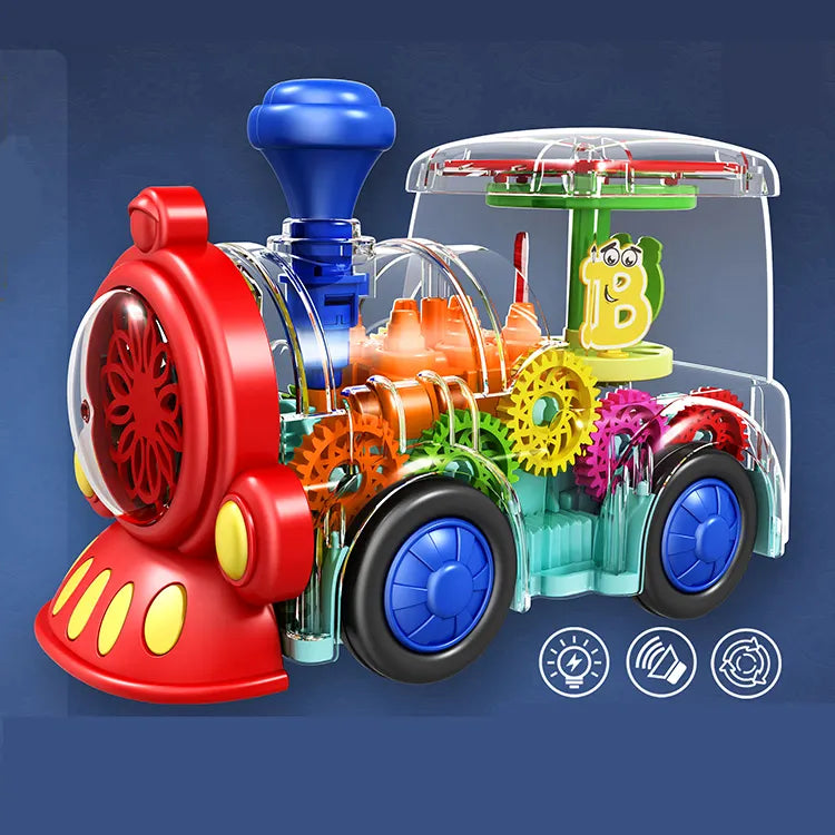Children's Toy Electric Universal Transparent Gear Train - 360 Degree Rotating Car with Music and Light