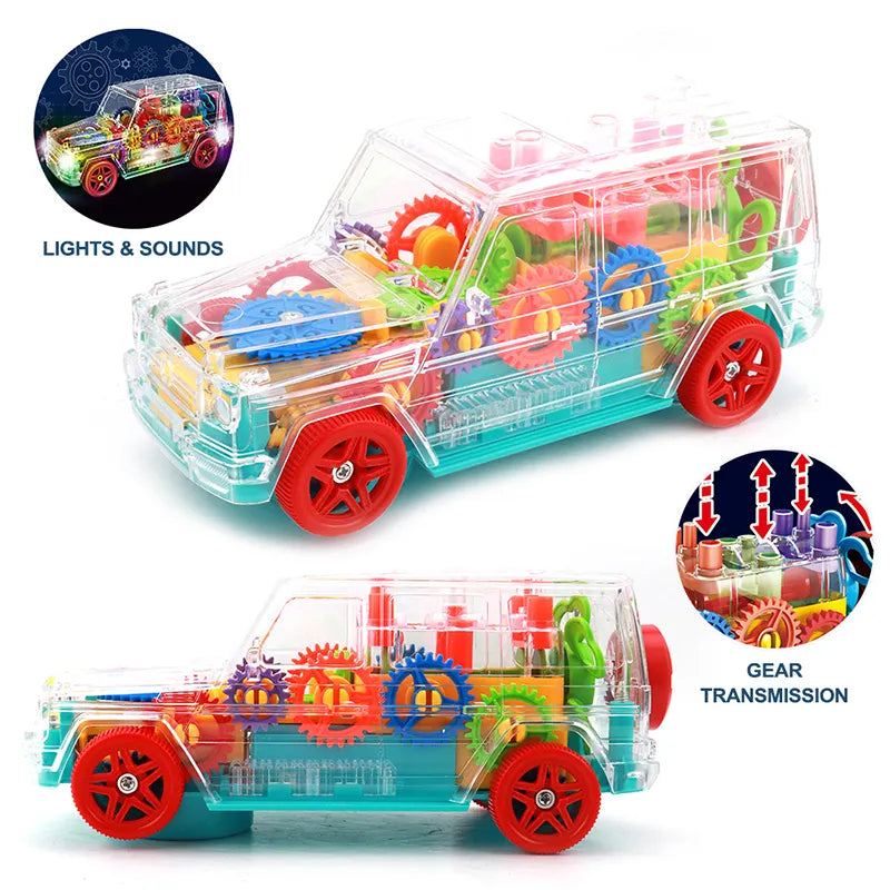 Electric Gear Off-Road Vehicle - Children's Universal Light & Music Toy Car with Automatic Rotation, Transparent Gears, and Colorful Lights