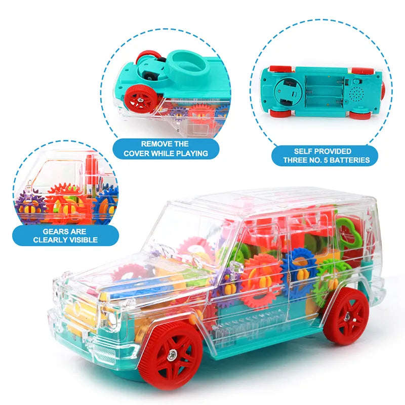 Electric Gear Off-Road Vehicle - Children's Universal Light & Music Toy Car with Automatic Rotation, Transparent Gears, and Colorful Lights