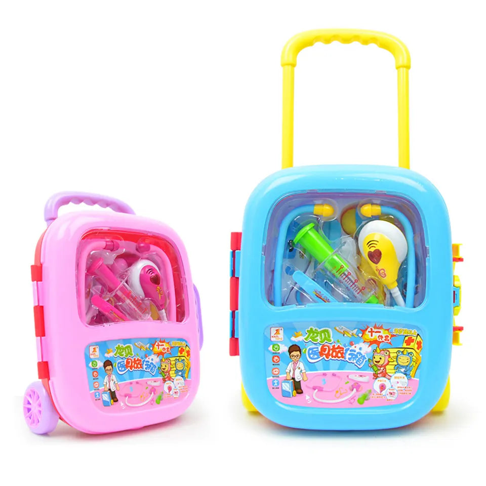 Kids Playhouse with Simulation Stethoscope - Doctor Toy Set in a Portable Trolley Suitcase and Medicine Box
