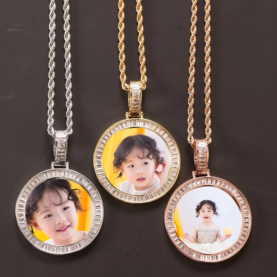 Custom Ice out Photo Heart Medallions Sublimation Necklace & Pendant Chain AAA Cubic Zircon Hip hop Jewelry