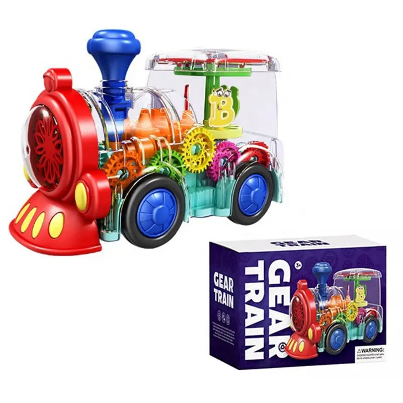 Children's Toy Electric Universal Transparent Gear Train - 360 Degree Rotating Car with Music and Light