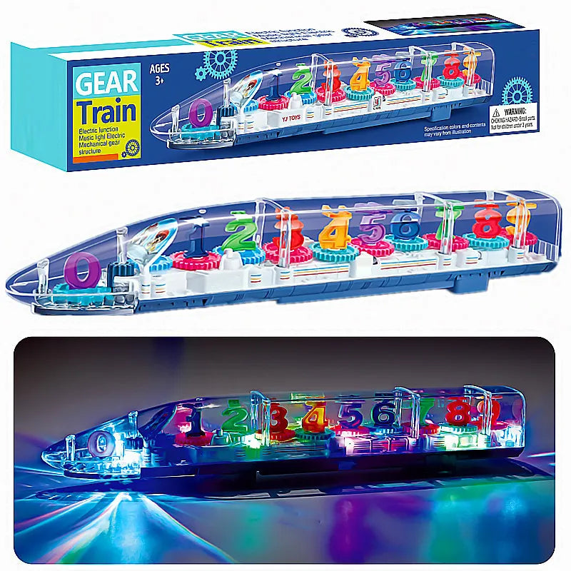 Kids Battery Operated Toys - Electric Universal Wheel Transparent Gear Train Toy with Music and Light
