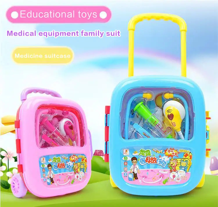 Kids Playhouse with Simulation Stethoscope - Doctor Toy Set in a Portable Trolley Suitcase and Medicine Box