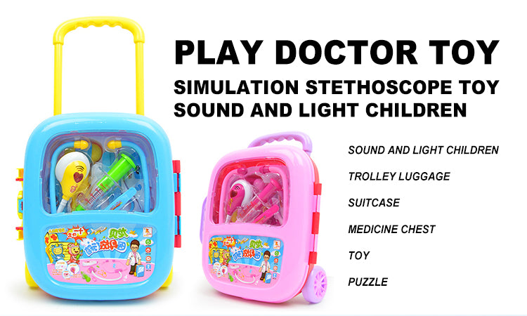 Kids Playhouse with Simulation Stethoscope - Doctor Toy Set in a Portable Trolley Suitcase and Medicine Box