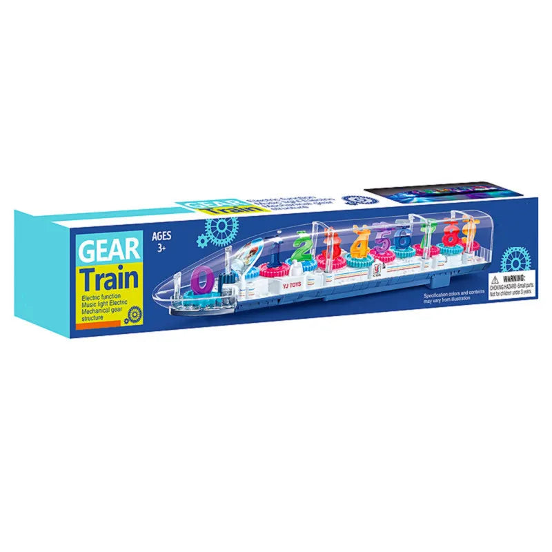 Kids Battery Operated Toys - Electric Universal Wheel Transparent Gear Train Toy with Music and Light