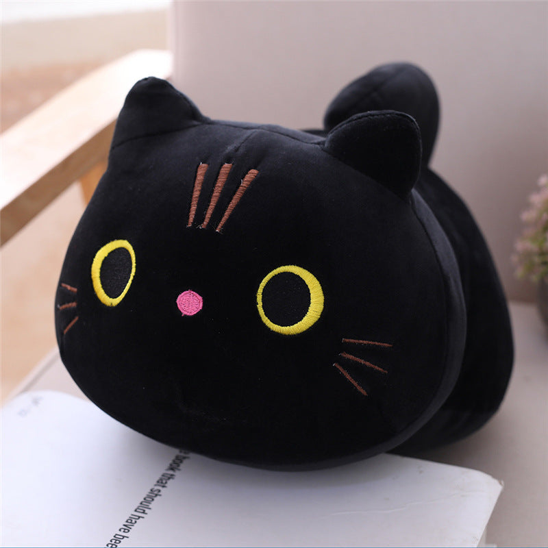 Popular Soft Cat Stuffed Animals Plush Doll Pillow Cartoon Black Orange Sleeping Hugging Cat Plush Toy