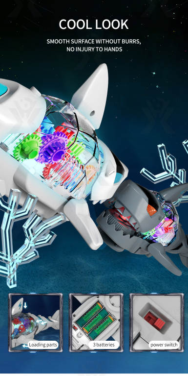 Electric Universal Flashing Lights Musical Transparent Gear Shark Toys
