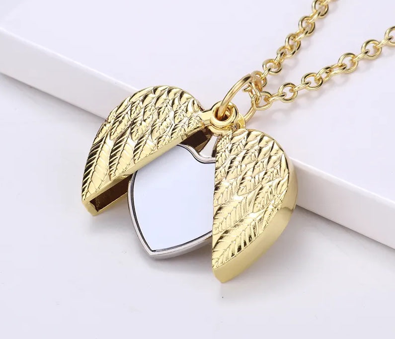Valentine's Day Gift Angel Wings Sublimation Blank Necklace Heart Lockets Pendant Necklace