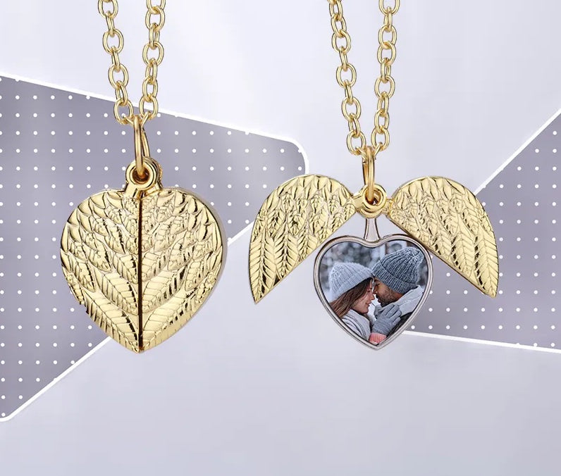 Valentine's Day Gift Angel Wings Sublimation Blank Necklace Heart Lockets Pendant Necklace