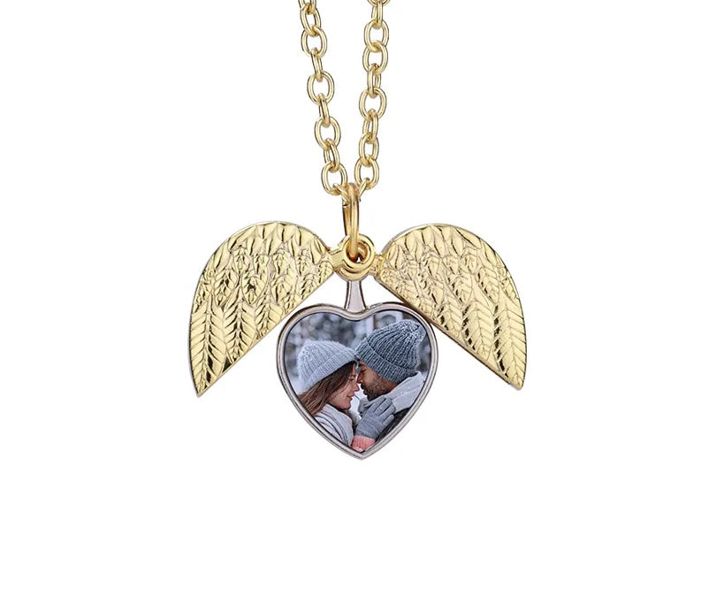 Valentine's Day Gift Angel Wings Sublimation Blank Necklace Heart Lockets Pendant Necklace