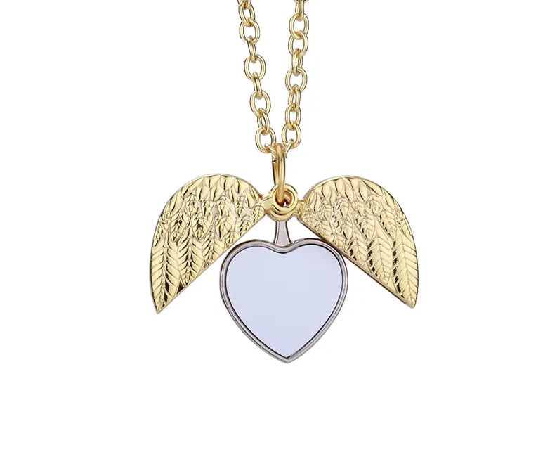 Valentine's Day Gift Angel Wings Sublimation Blank Necklace Heart Lockets Pendant Necklace