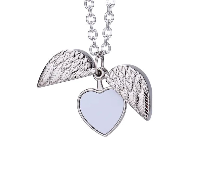 Valentine's Day Gift Angel Wings Sublimation Blank Necklace Heart Lockets Pendant Necklace