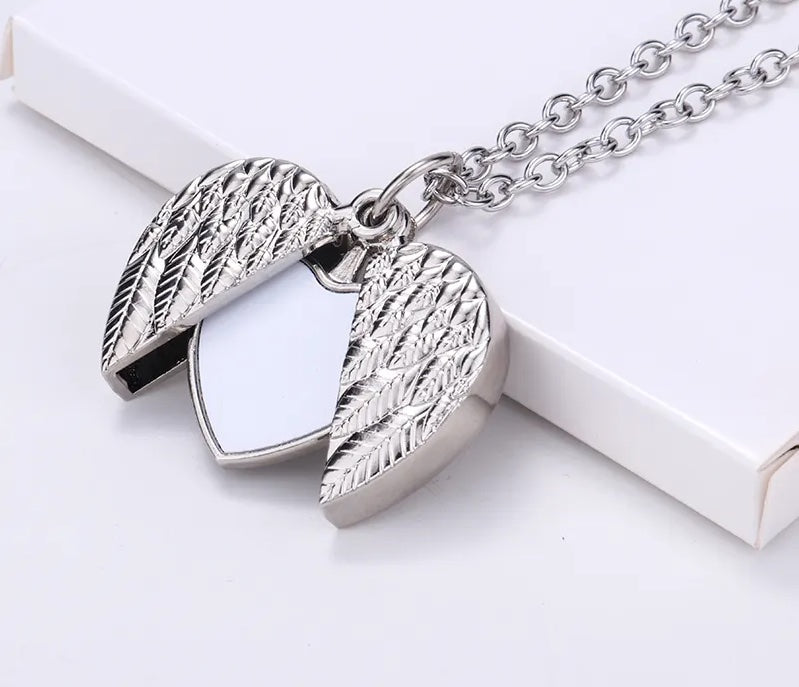 Valentine's Day Gift Angel Wings Sublimation Blank Necklace Heart Lockets Pendant Necklace