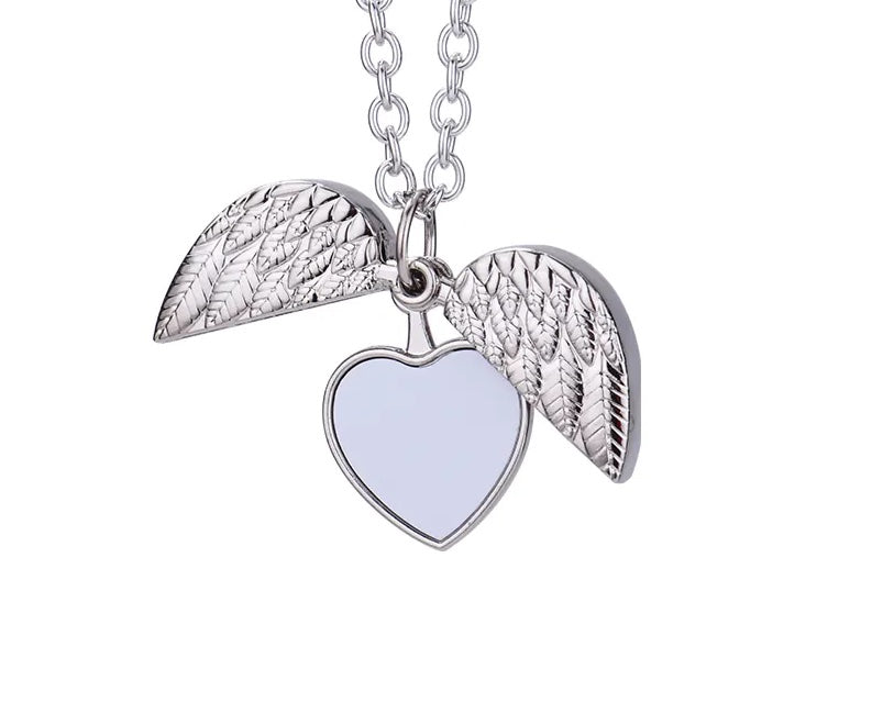 Valentine's Day Gift Angel Wings Sublimation Blank Necklace Heart Lockets Pendant Necklace