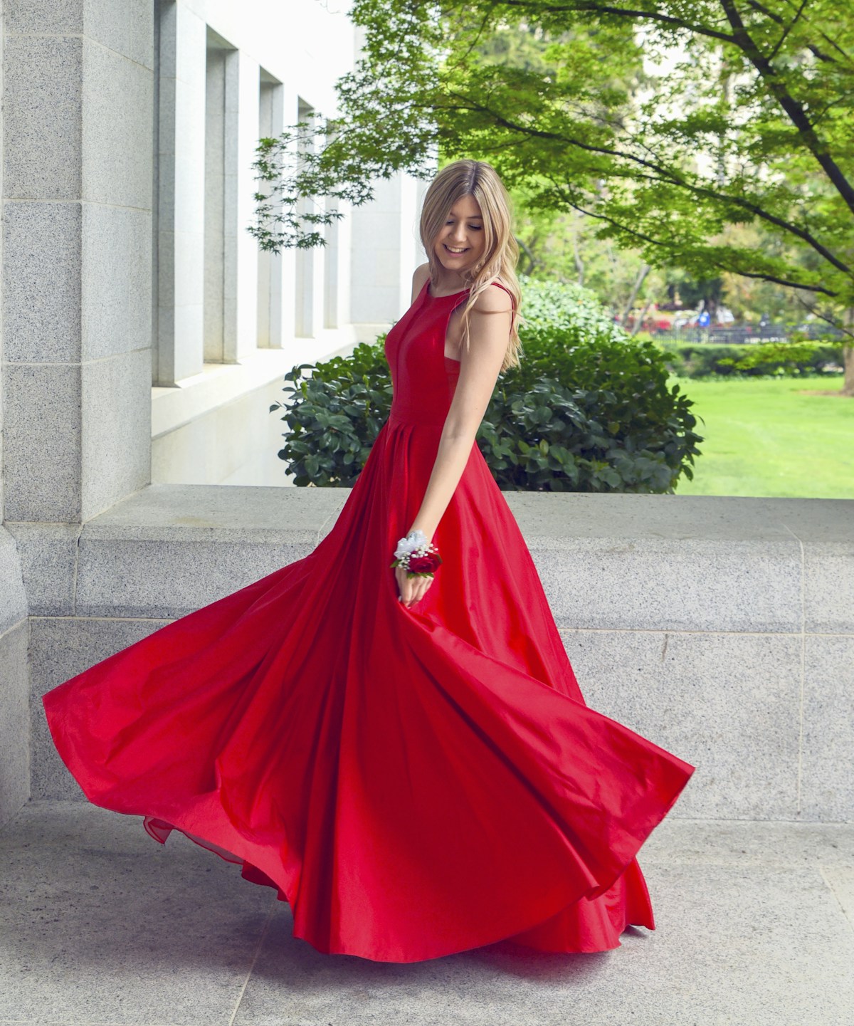 Red Silk Evening Gown