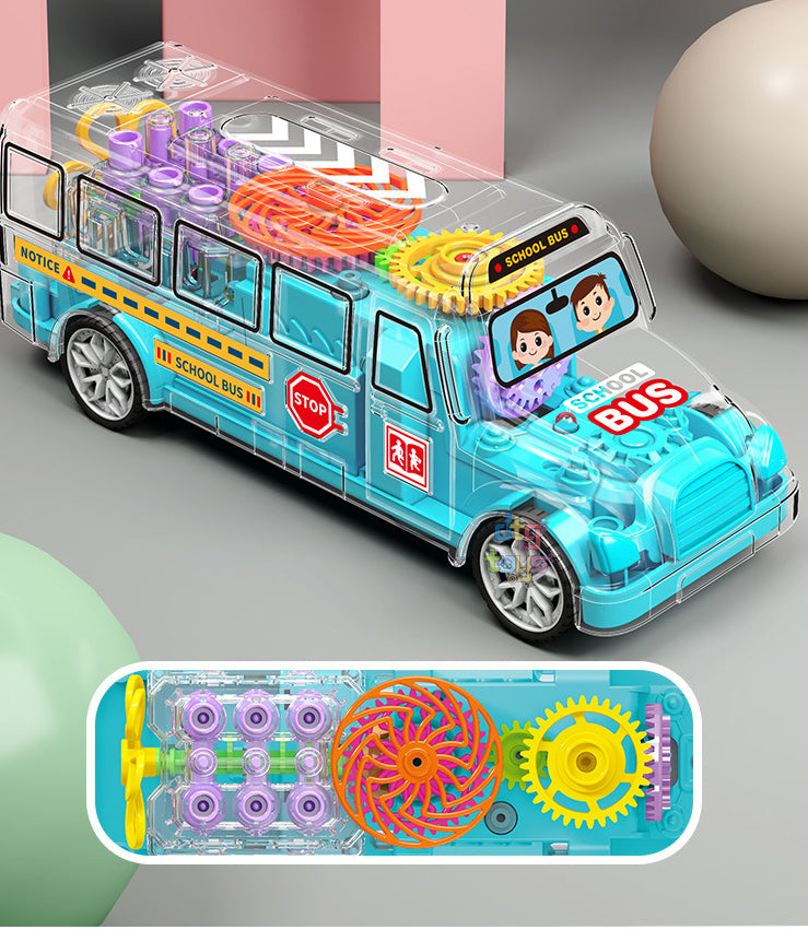 Kids Vehicle with Flashing LED Lights and Music Bump and Transparent School Bus Toys