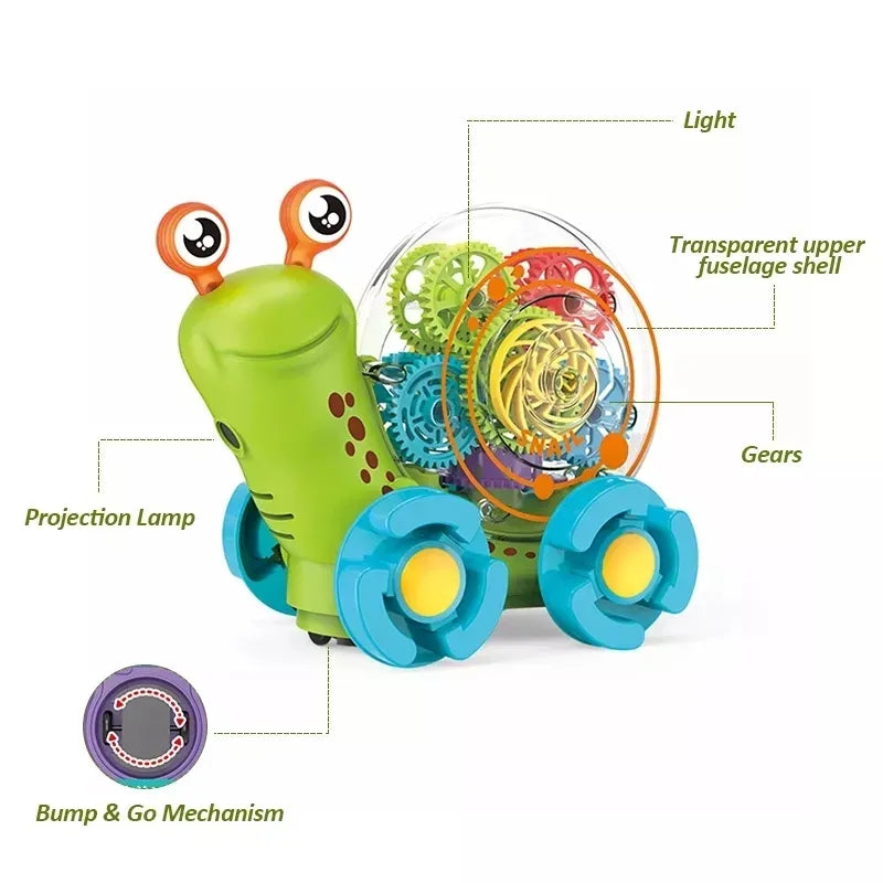 Baby Plastic Electric Transparent Gear Snail Toys - Flashing Lights, Universal Walking, and Enchanting Music