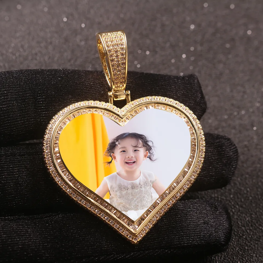 Custom Hip Hop Pendant Photo Sublimation Blank Necklace Jewelry Memory Pendant Neck Chain Crystal Heart Photo Necklace